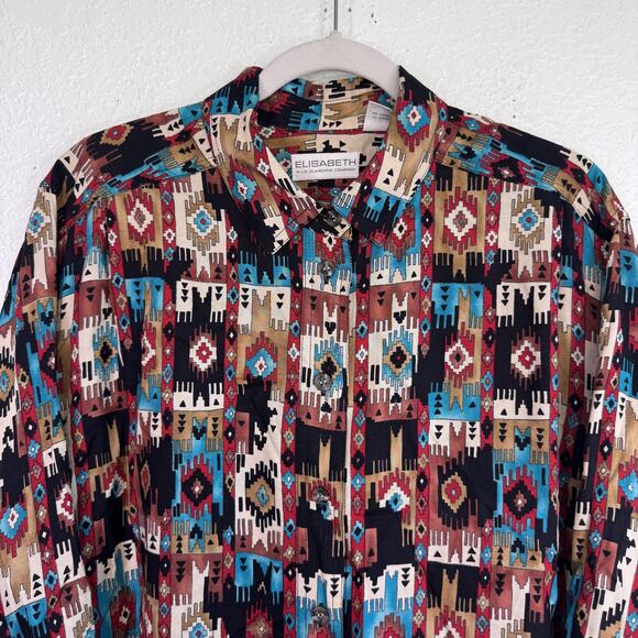 Vintage Western Shirt Womens 14 Aztec Southwestern Rayon Boho 90s Liz Claiborne - Picture 4 of 9